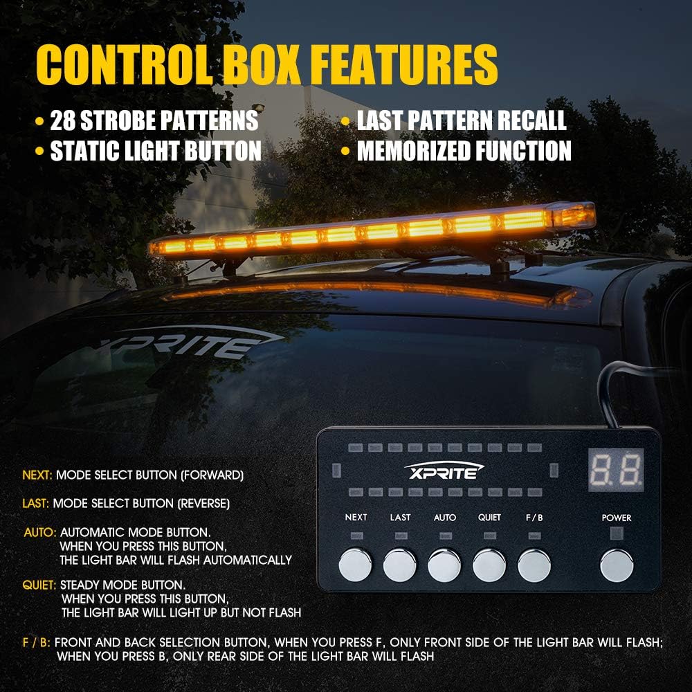 47 Inch COB LED Amber Rooftop Emergency Strobe Lights Bar with Adjustable Mounting Brackets H387