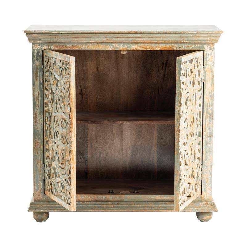 Mango Wood Carved 2 Door Cabinet Y783