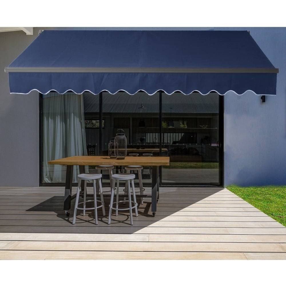 Motorized Black Frame Retractable Patio Canopy Awning 10x8 Blue N4611