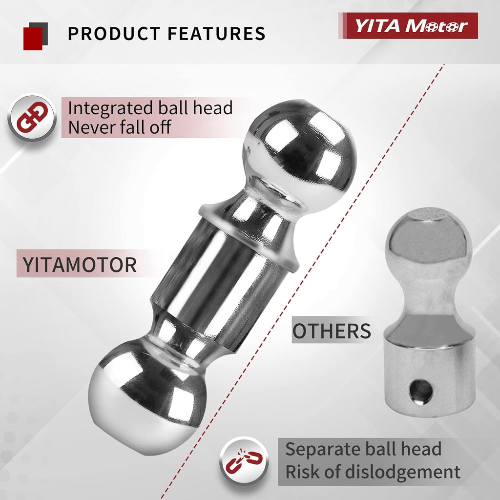 Adjustable Trailer Hitch Ball Mount, 2-Inch Receiver, 8-Inch Drop, Forged Aluminum Shank, 2-Inch and 2-5/16-Inch Combo Stainless Steel Tow Balls, Black T447