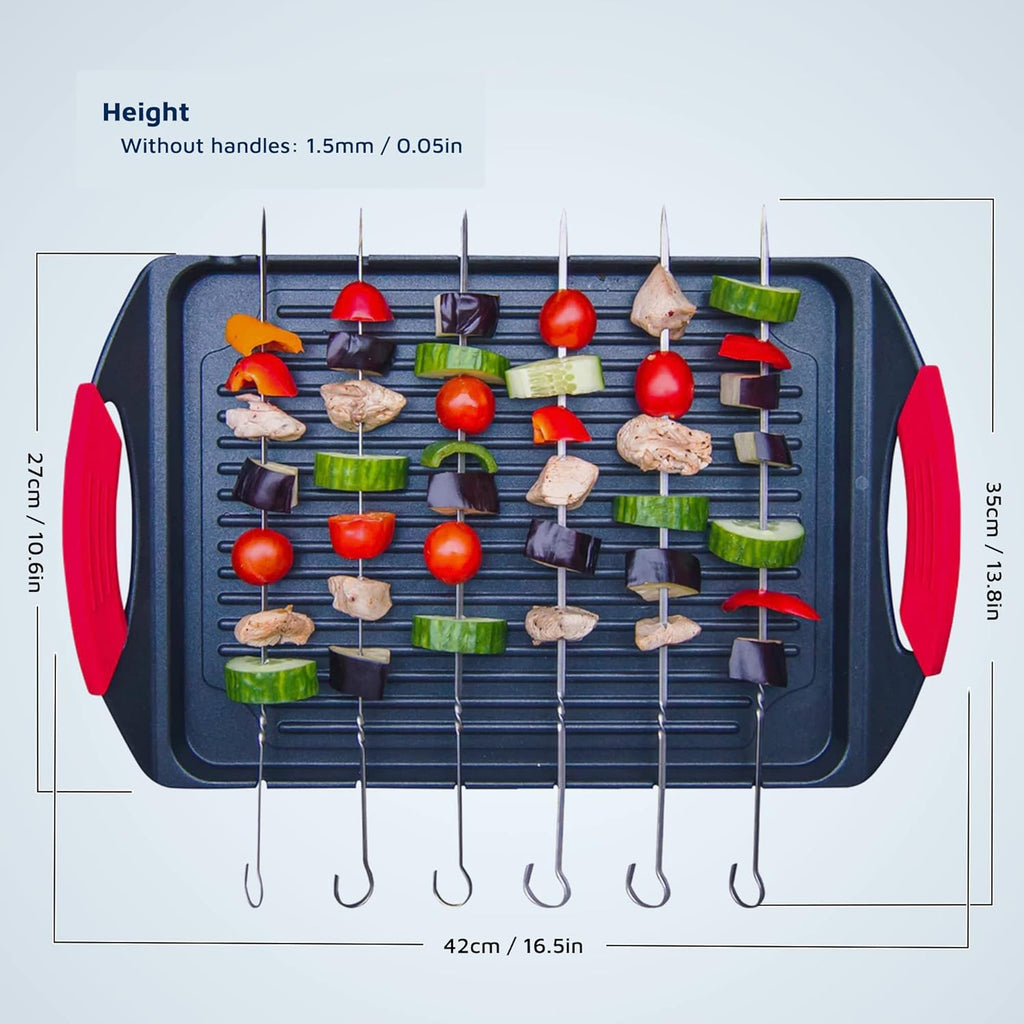 Cast Aluminium Griddle Plate for Stove Top & 6 Stainless Steel Skewers, Pack of 2 P33023