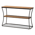 Rustic Industrial Walnut Brown Wood and Black Metal Console Table S547