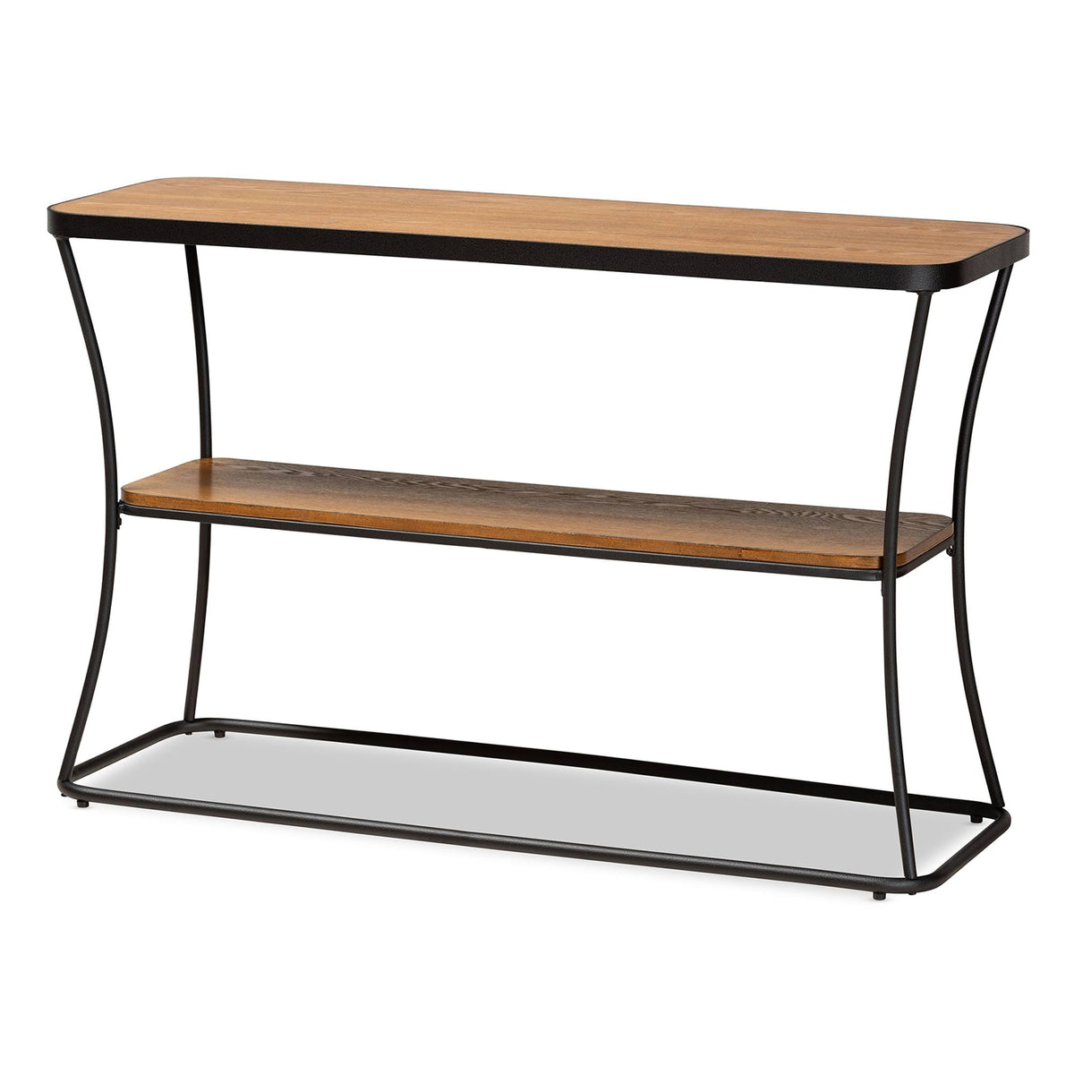 Rustic Industrial Walnut Brown Wood and Black Metal Console Table S547