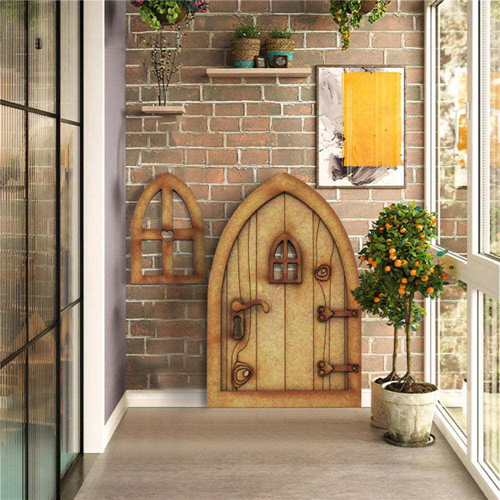 Wood Ornament Doll House Miniature Fairy Elf Door Dollhouse Garden Micro Landscape Wooden Craft G8114