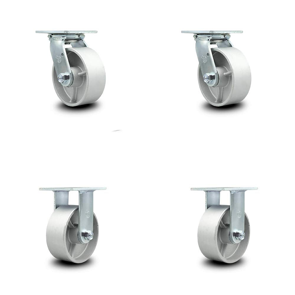 Semi Steel Cast Iron Swivel Top Plate Caster with 6" x 2" Silver Wheel & Top Lock Brake, Pack of 2 T687