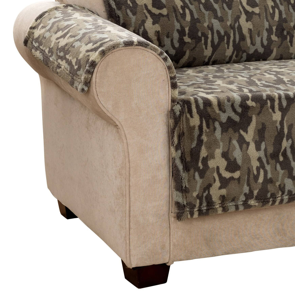 Olive Green Camo Plush Sofa Cover H551