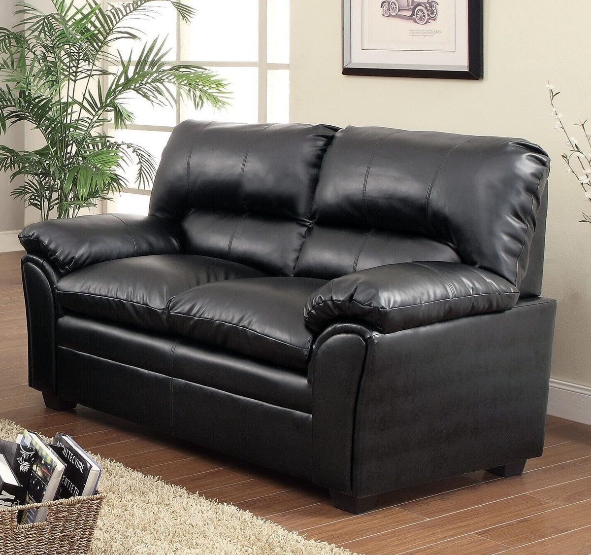 Black 2pc Faux Leather Sofa Loveseat Set M701