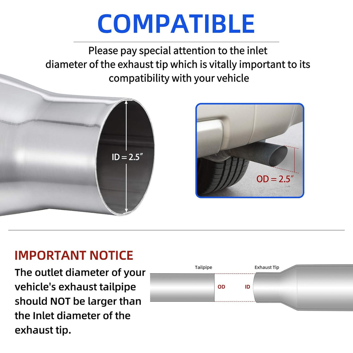 2.5 Inch Inlet Blue Burnt Stainless Steel Exhaust Tip, 2 Pack E8505