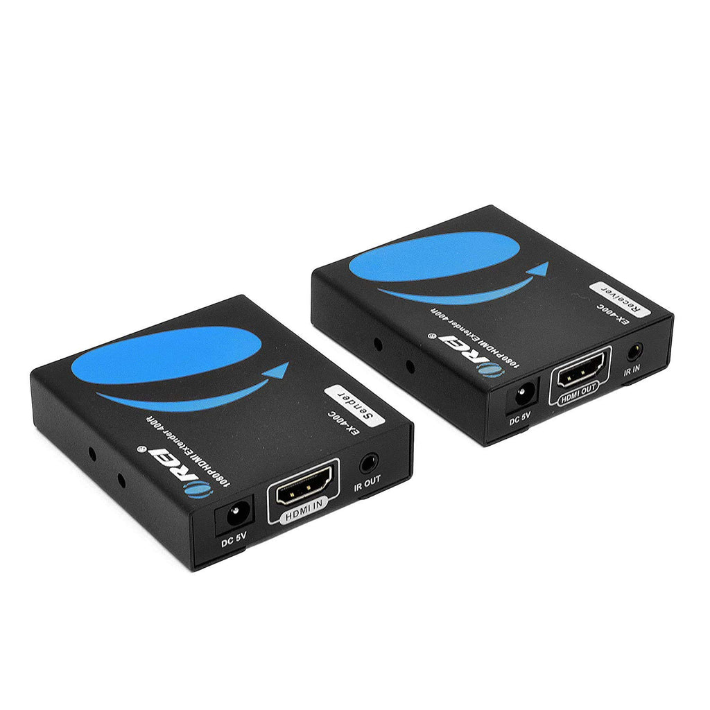 HDMI Extender Over LAN Single CAT5e/CAT6A/CAT7 Cable Uncompressed 1080p @ 60Hz with IR Up to 400 Ft Balun Kit Video Transmitter and Receiver A378