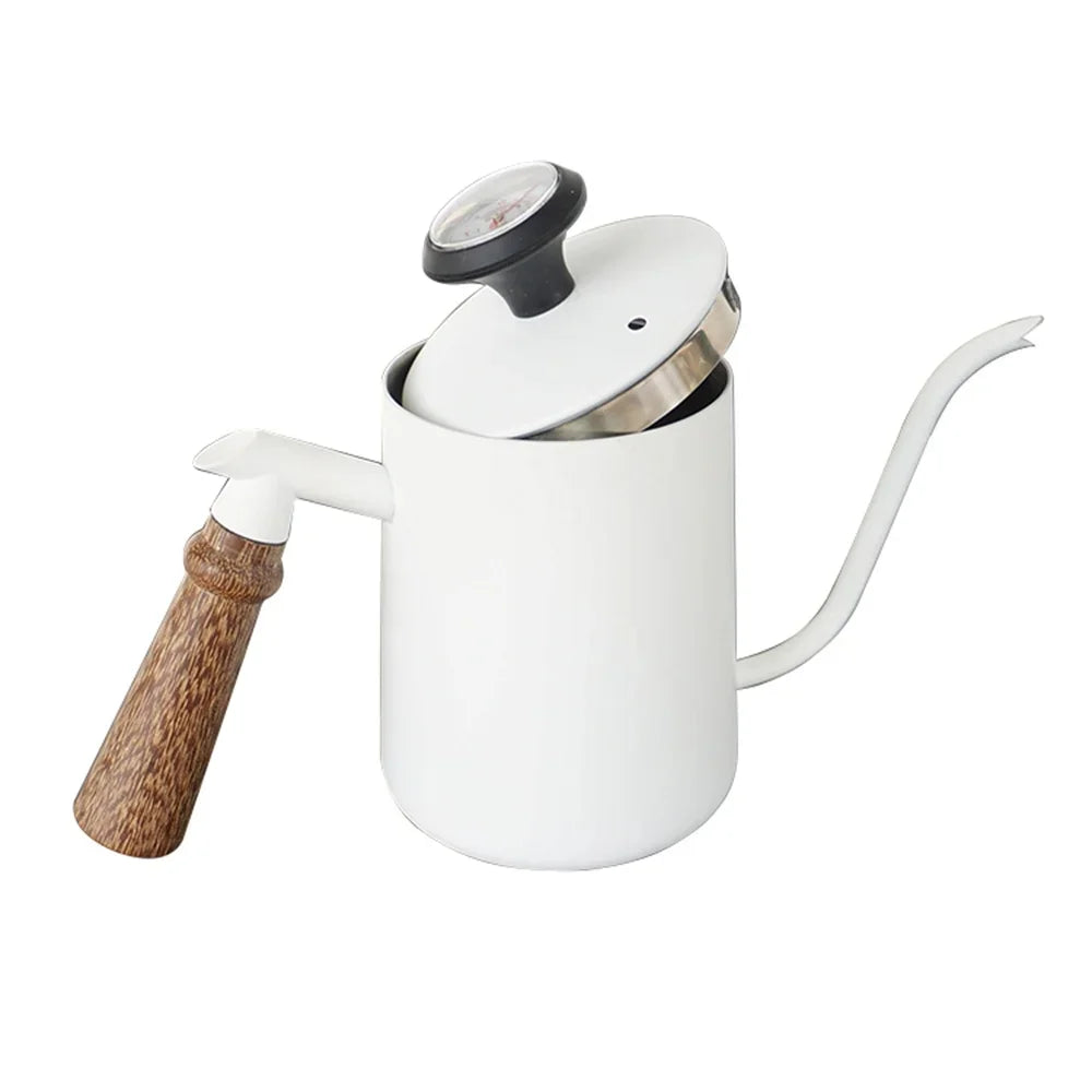 White Steel GooseNeck Coffee Kettle 600ML with Thermometer C559761