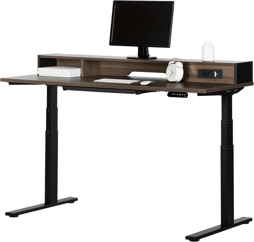 Adjustable Height Standing Desk with Built in Power Bar Natural Walnut, Matte Black Q636490