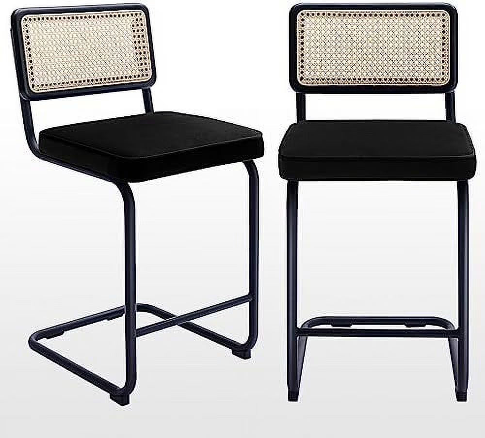Black Velvet Counter Height Barstools Set of 2 I17611