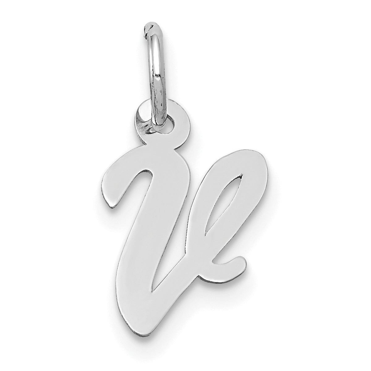 14K White Gold Polished Rhodium Plated Letter V Initial Pendant Charm H74320