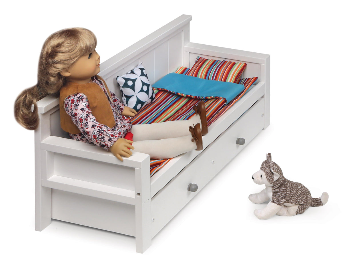 White/Multi Doll Sofa and Daybed Combo with Trundle Bed G7394