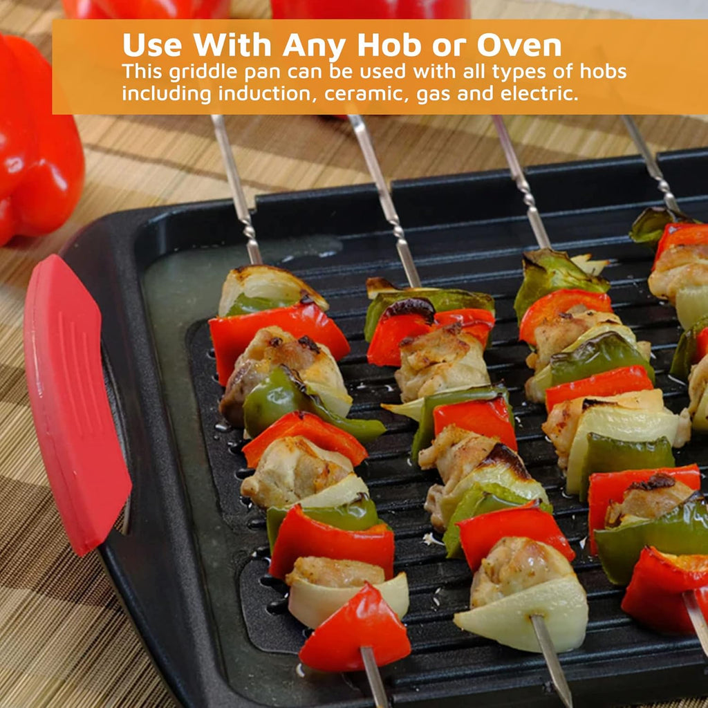 Cast Aluminium Griddle Plate for Stove Top & 6 Stainless Steel Skewers, Pack of 2 P33023