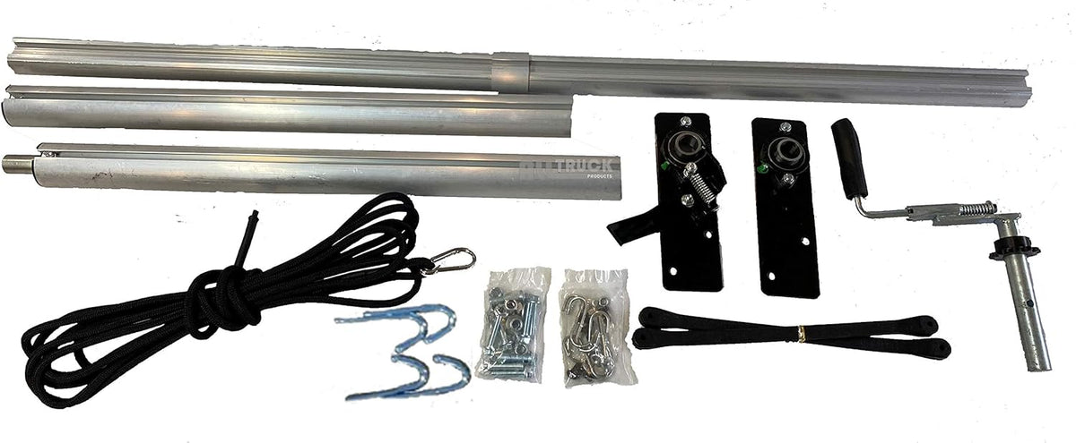 Manual Hand Crank Cab Level Truck & Trailer Tarp Roller Kit with PVC Mesh Tarp (6' x 16') O50052
