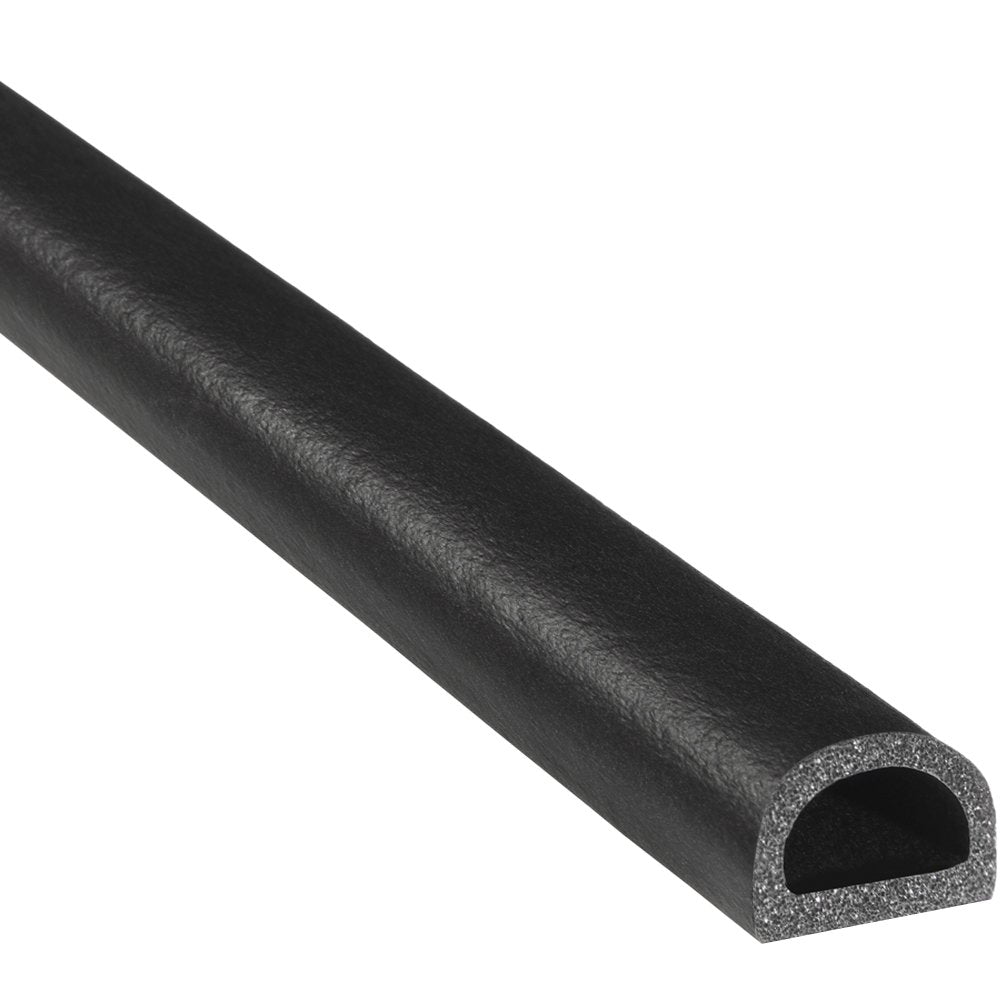 D-Shaped Rubber Seal, .375” Height, .75” Width, 25’ Length, EPDM Foam Seal with Bonded Tape, Black Q3675