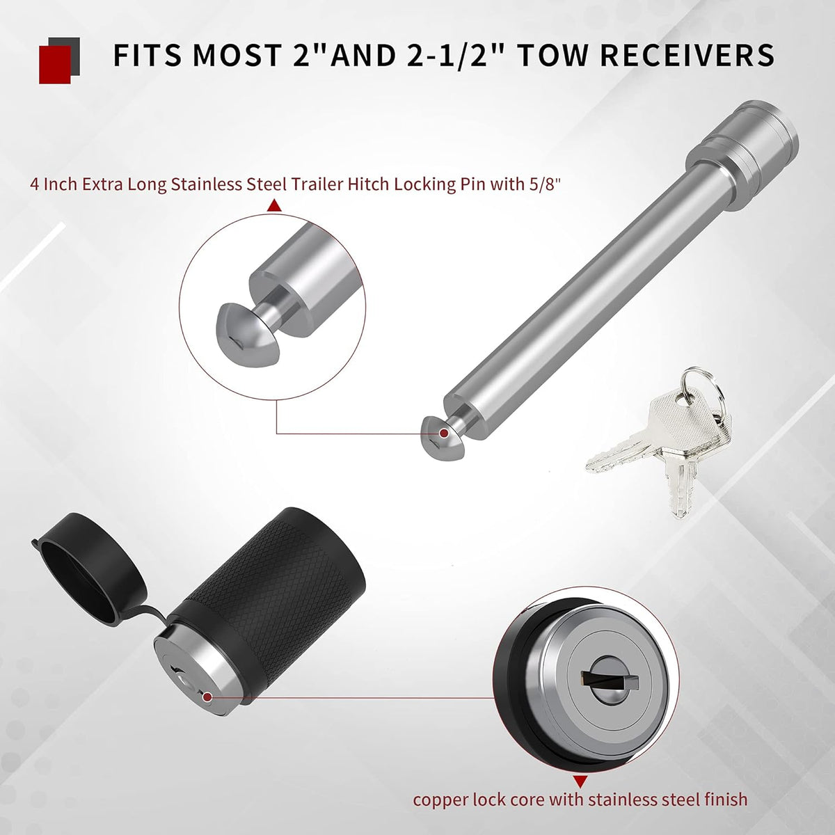 Adjustable Trailer Hitch Ball Mount, 2-Inch Receiver, 8-Inch Drop, Forged Aluminum Shank, 2-Inch and 2-5/16-Inch Combo Stainless Steel Tow Balls, Black T447