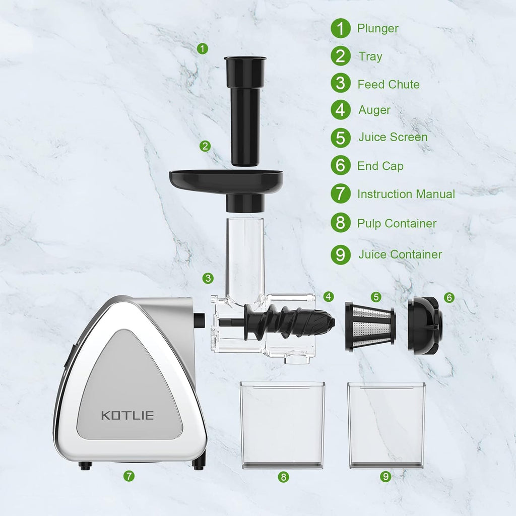 Silver Slow Masticating Juicer with Brush S389
