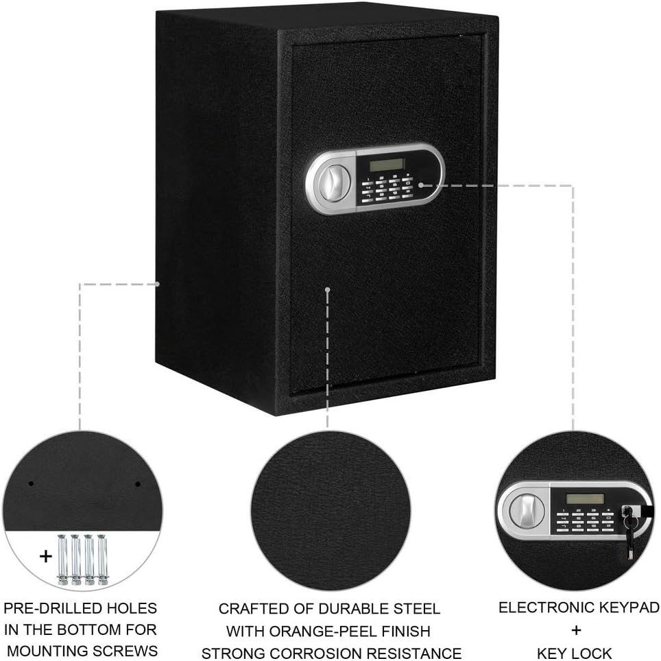 Large Steel Home Security Safe with Programmable Electronic Keypad, 1.8 Cubic Feet, Black N223957