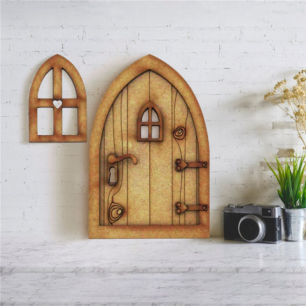 Wood Ornament Doll House Miniature Fairy Elf Door Dollhouse Garden Micro Landscape Wooden Craft G8114