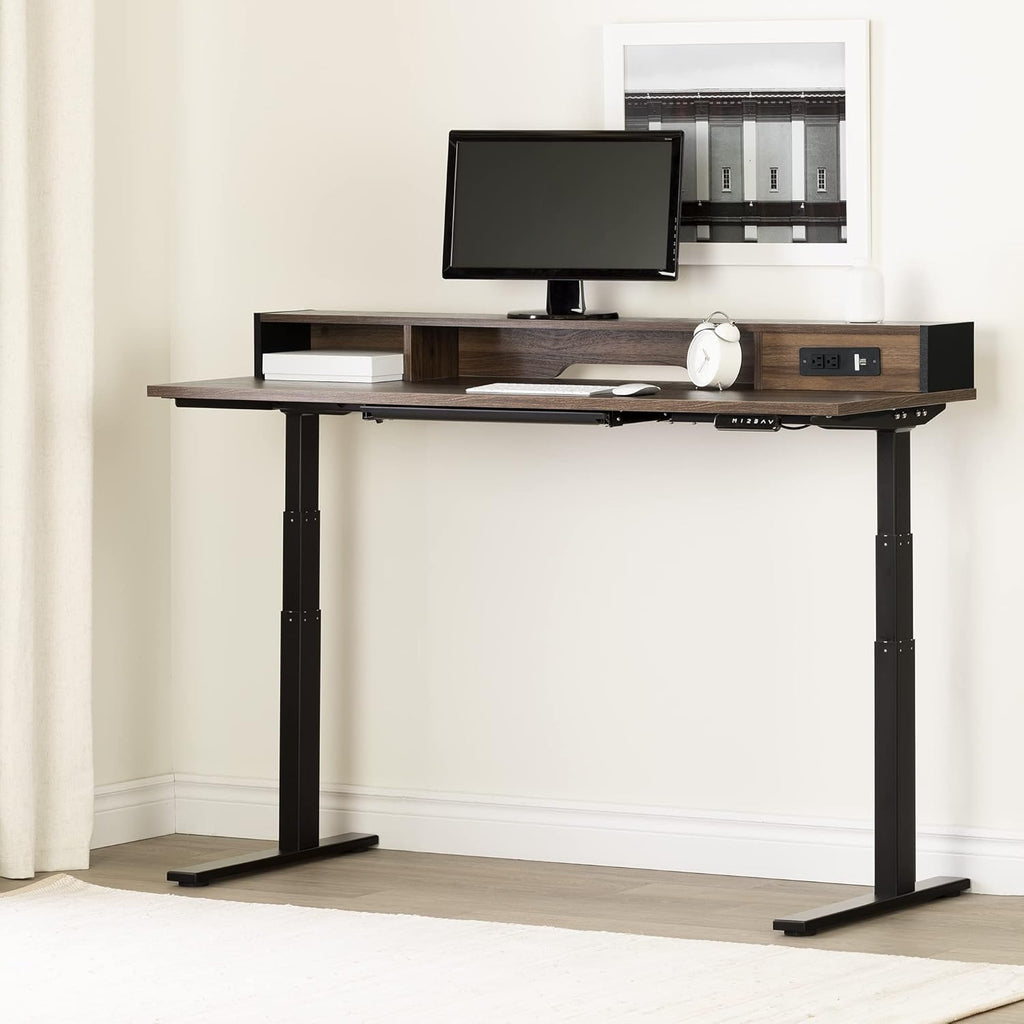 Adjustable Height Standing Desk with Built in Power Bar Natural Walnut, Matte Black Q636490