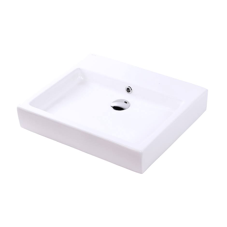 White Rectangular Wall Mount Bathroom Sink with Overflow E332