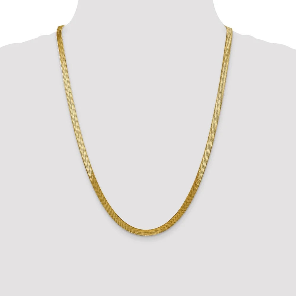 14k Yellow Gold 5mm Herringbone Chain Necklace 24inch K231211