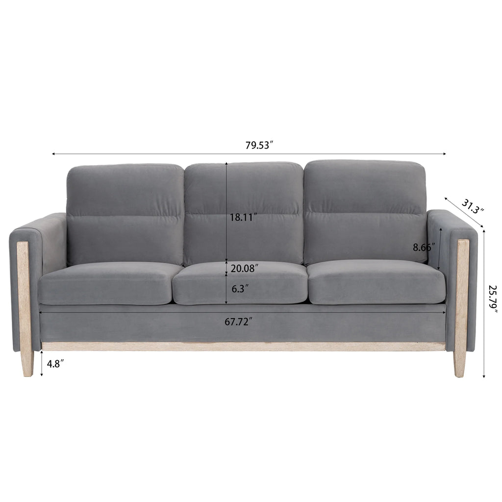 Gray Solid Wood 3-Seater Sofa N69069