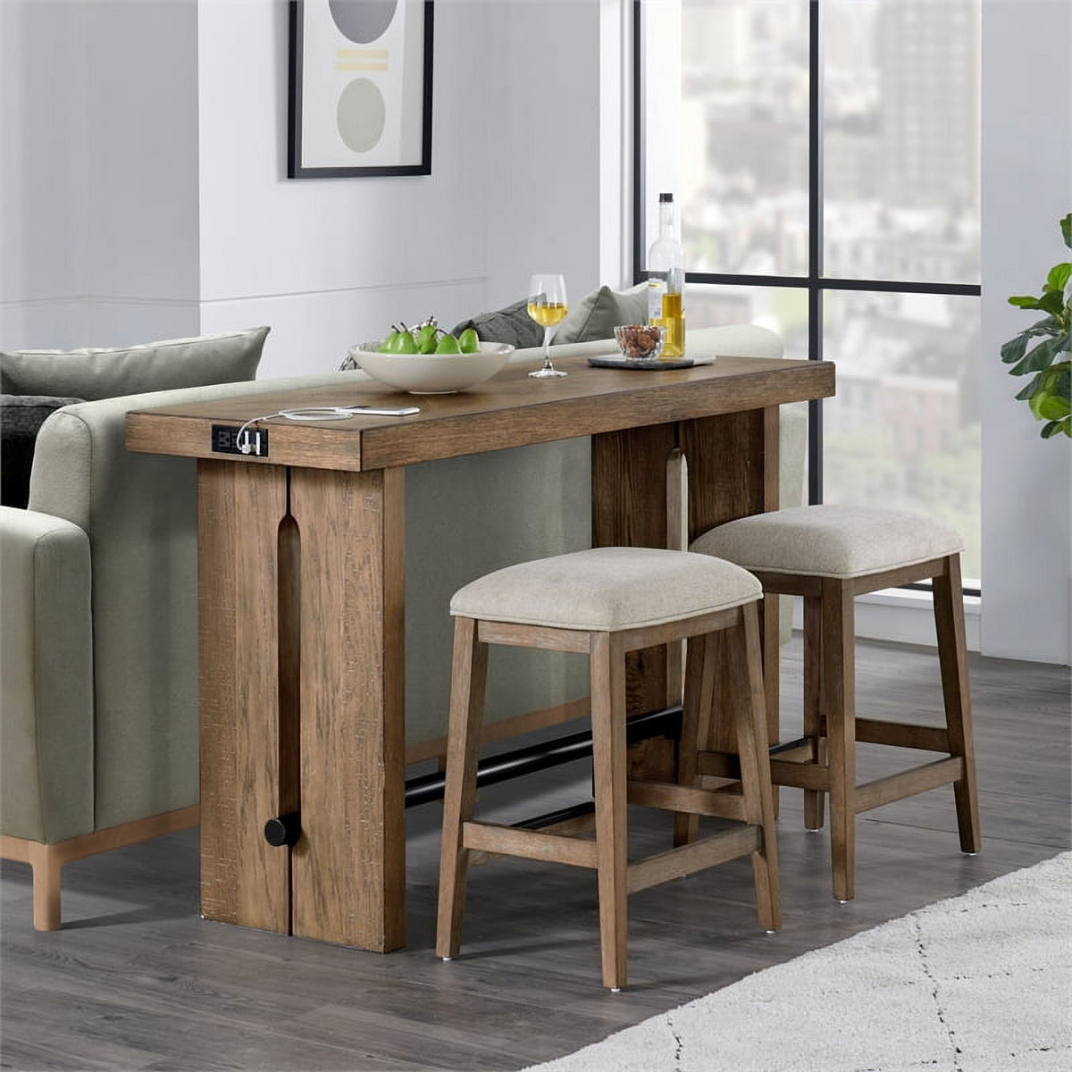 Oak Backless Stool, Set of 2 D9349