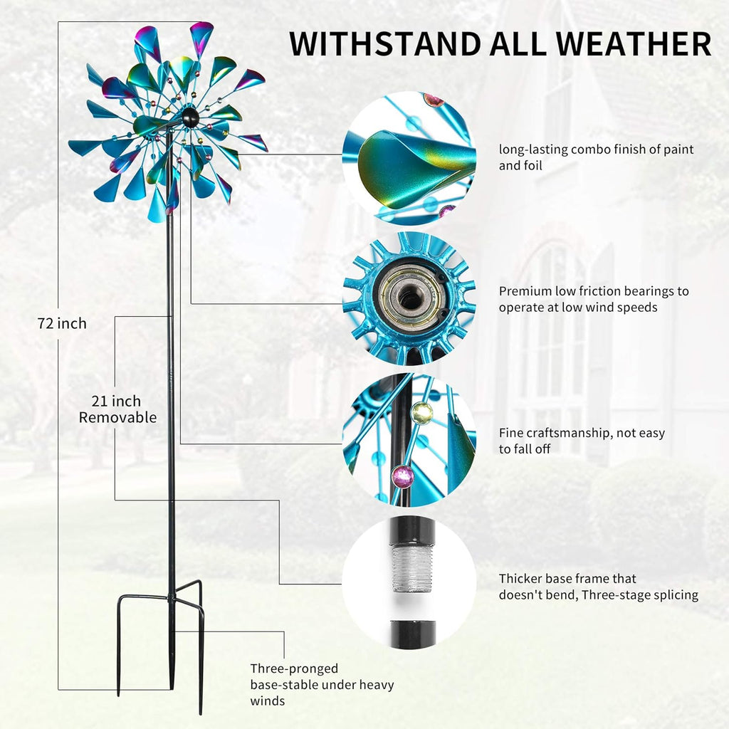 Kinetic Wind Spinners Outdoor Metal, 72 Inches Wind Catchers with Metal Stake C73722