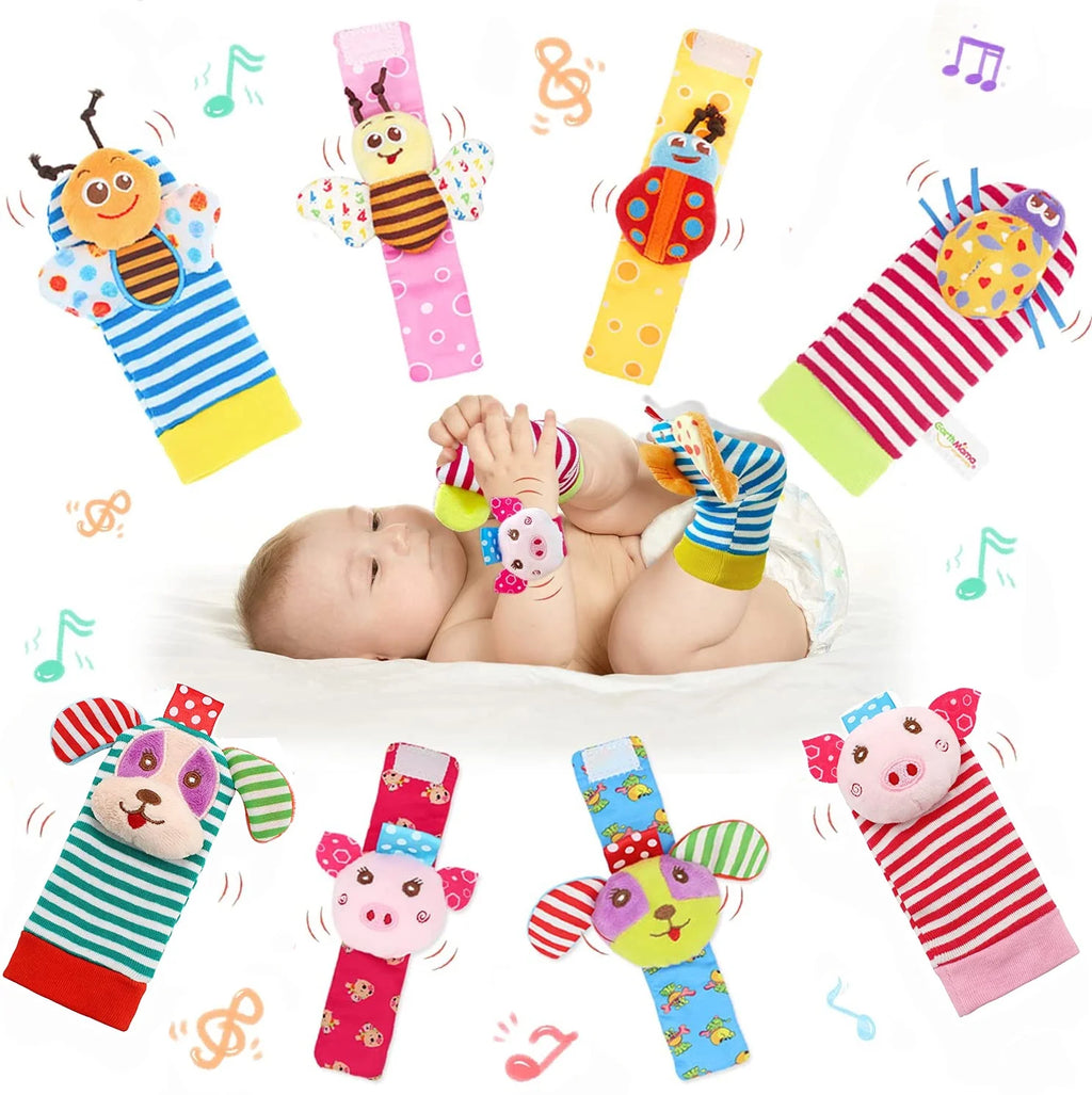 8 Pcs Cotton Baby Wrist Rattle Foot Finder Socks Set U2717