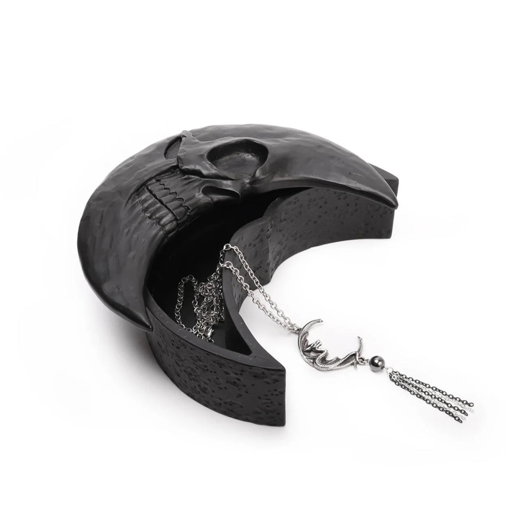 Matte Black Resin Skull Moon Box H183116