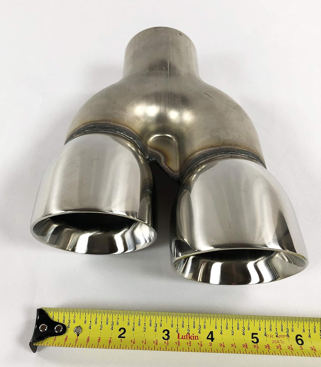 Dual 2.25" Inlet 3.00 X 8.50 Long Round Double Wall Stainless Exhaust Tips K99459