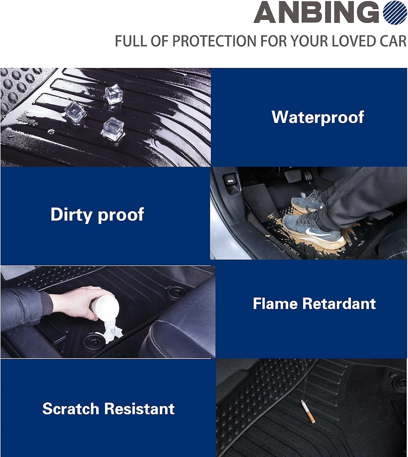 Black Waterproof Heavy Duty TPE Car Floor Mats Full Set P8207