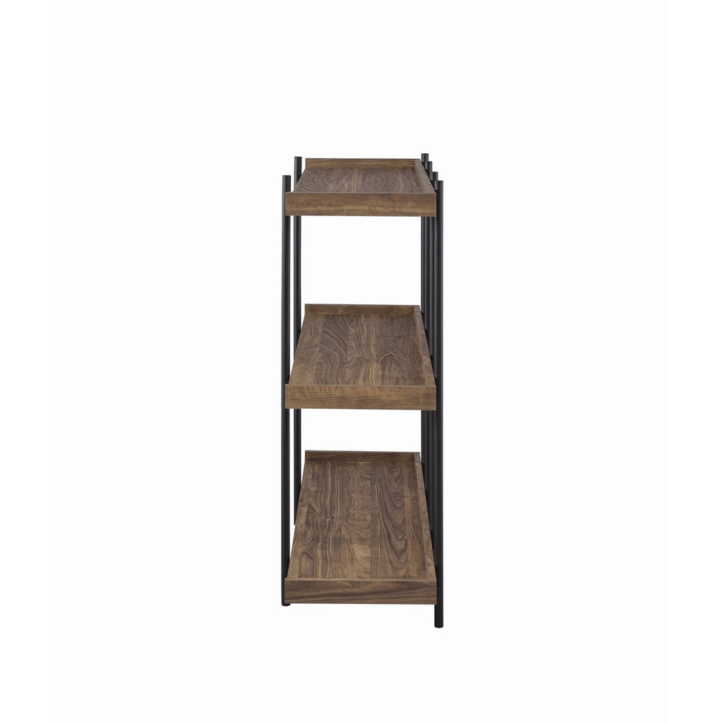 3 Tier Metal Framed Bookcase with Wooden Storage Shelves, Brown and Black Q3720