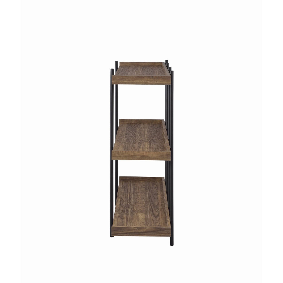 3 Tier Metal Framed Bookcase with Wooden Storage Shelves, Brown and Black Q3720