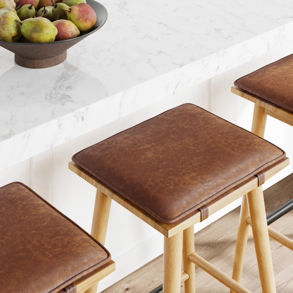 Chestnut Brown Wood Barstool with Leather Removable Cushion T165952