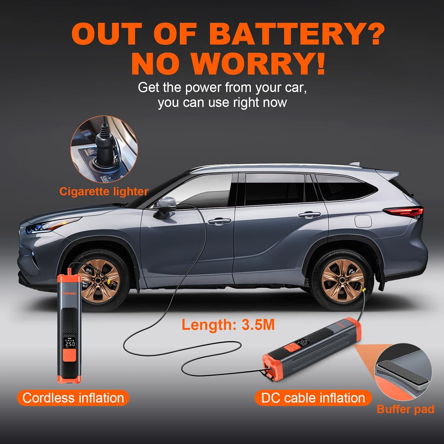 6000mAh 150PSI Tire Inflator Portable Air Compressor with LCD, Pack of 2 V370387