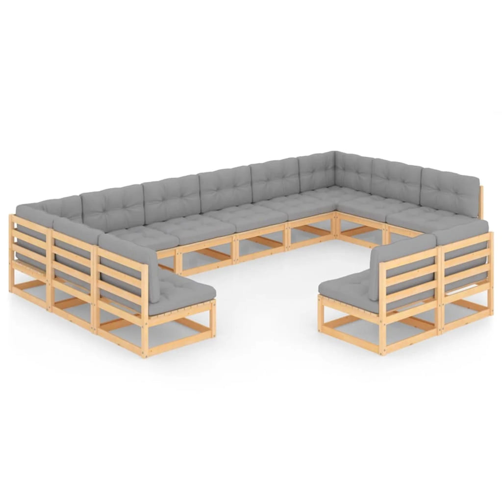 12 Piece Gray Cushioned Pinewood Sectional Outdoor Furniture Set Z5317