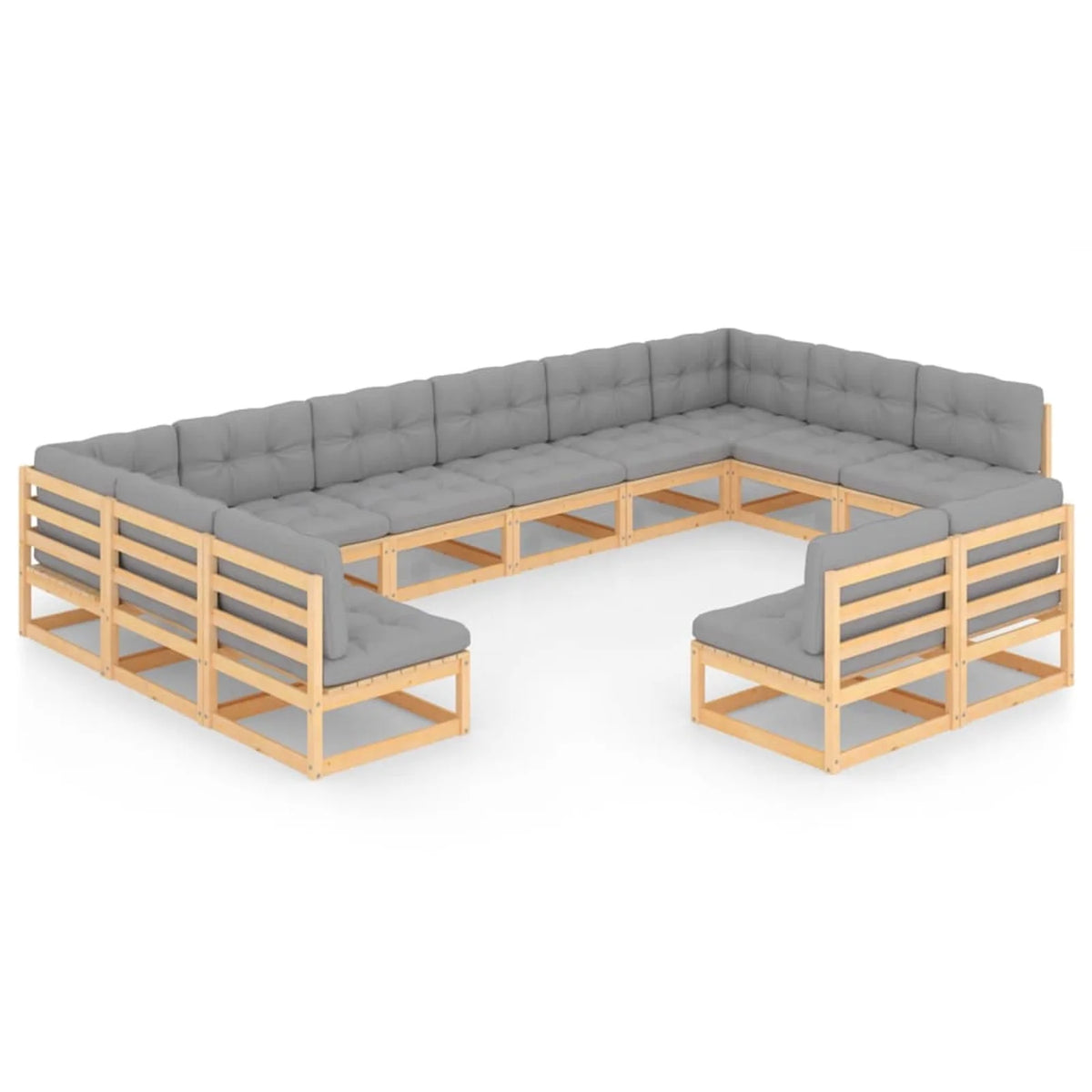 12 Piece Gray Cushioned Pinewood Sectional Outdoor Furniture Set Z5317