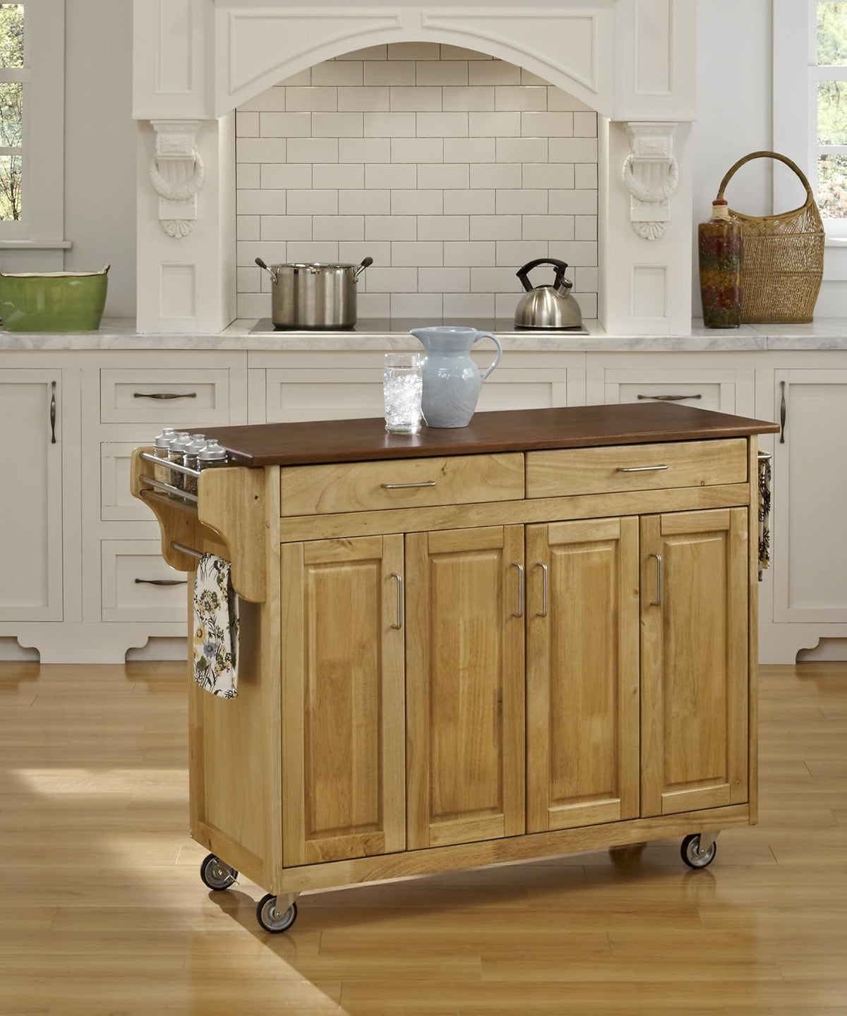 4 Door Cabinet Kitchen Cart with Cherry Top V94372