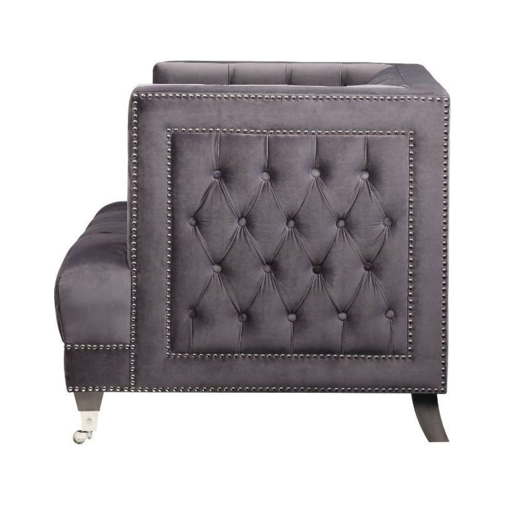 Gray Velvet Chair with Pillow H62024
