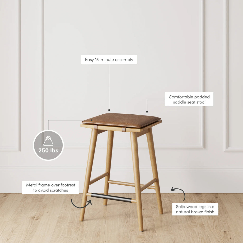 Chestnut Brown Wood Barstool with Leather Removable Cushion T165952