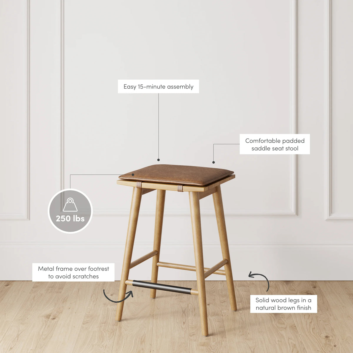 Chestnut Brown Wood Barstool with Leather Removable Cushion T165952