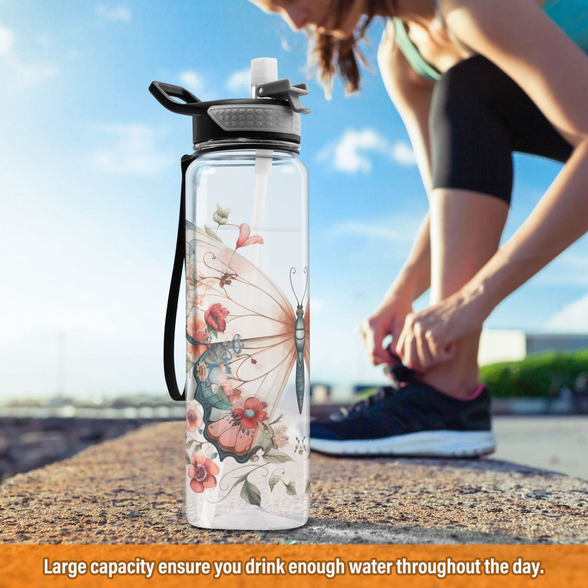 Clear 32oz Tritan Sports Water Bottle with Straw K476
