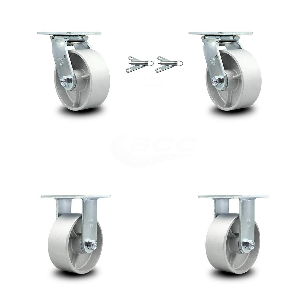 Semi Steel Cast Iron Swivel Top Plate Caster with 6" x 2" Silver Wheel & Top Lock Brake, Pack of 2 T687