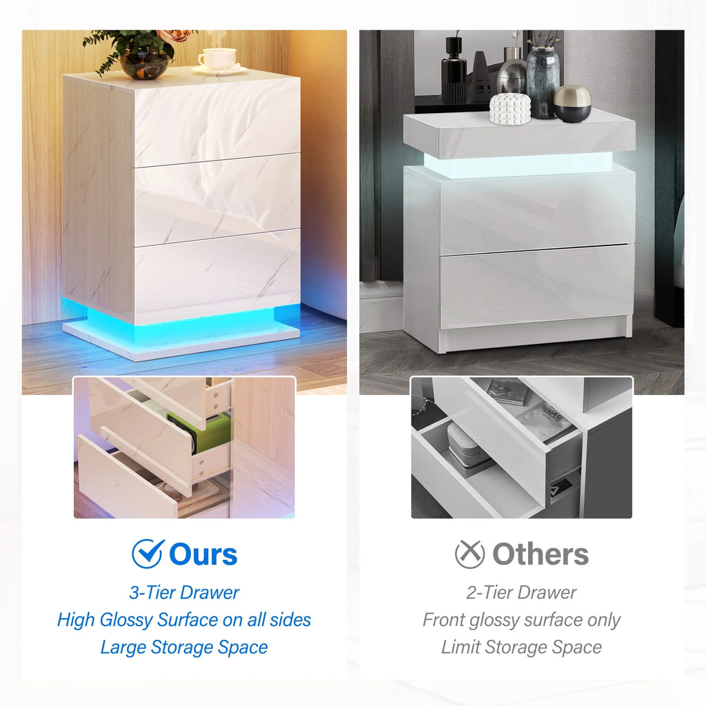 3 Drawers LED Nightstand with Drawer R3629