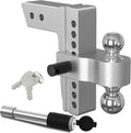 Adjustable Trailer Hitch Ball Mount, 8 Inch Drop, 2.5 Inch Receiver, 18,500 LBS GTW, Forged Aluminum Shank, Dual Balls L313
