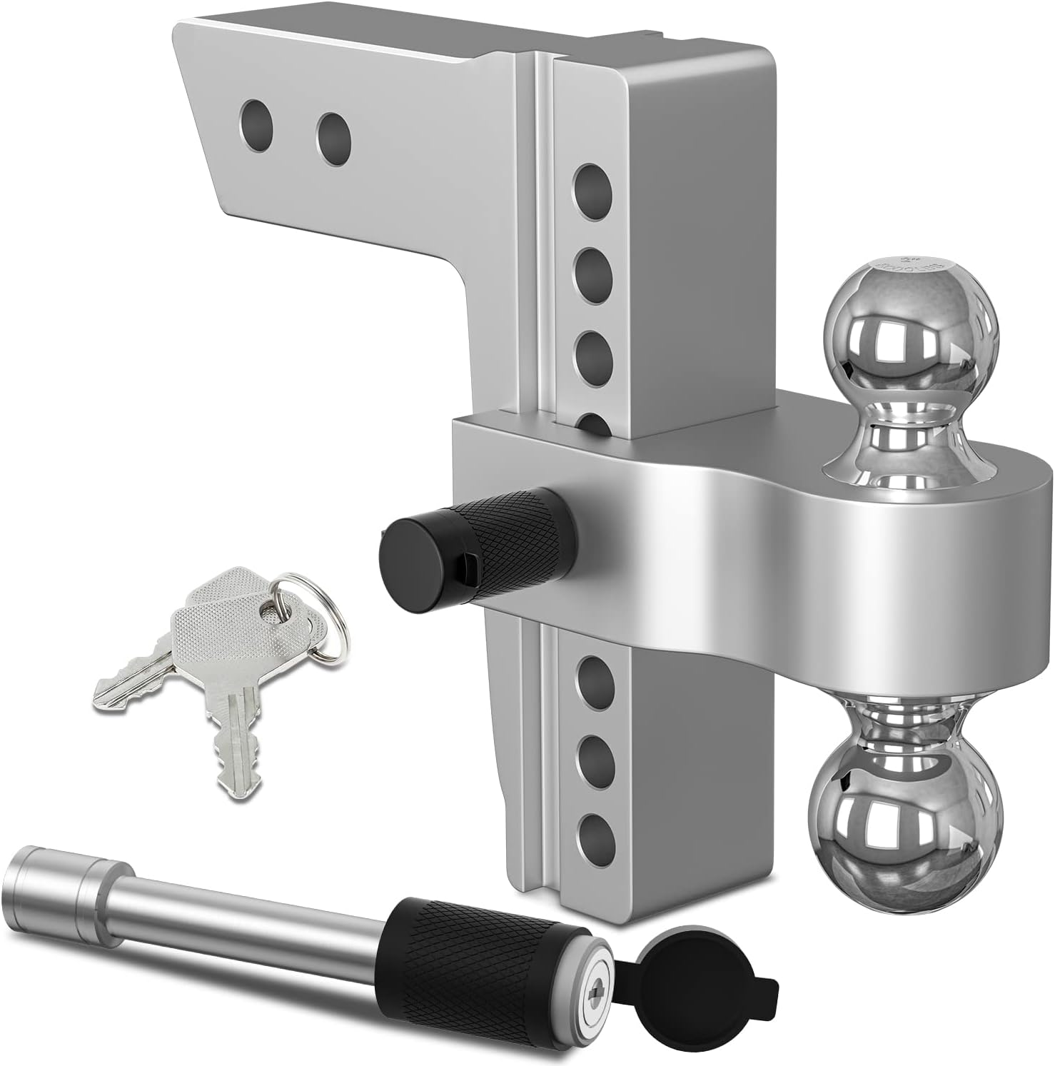 Adjustable Trailer Hitch Ball Mount, 8 Inch Drop, 2.5 Inch Receiver, 18,500 LBS GTW, Forged Aluminum Shank, Dual Balls L313